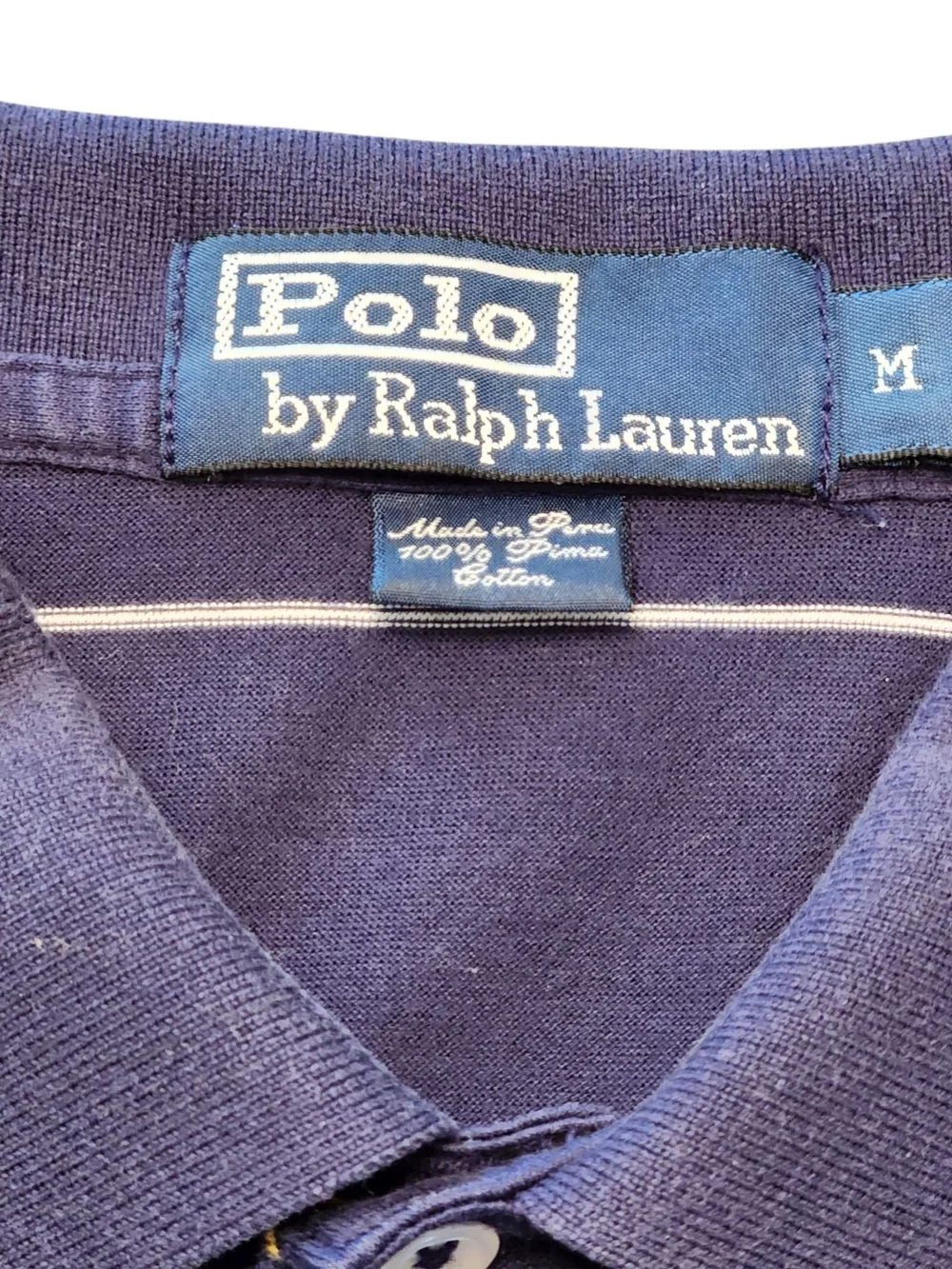 Polo by Ralph Lauren Men's Medium 100% Pima Cotton Navy Yellow Stripe Polo Shirt